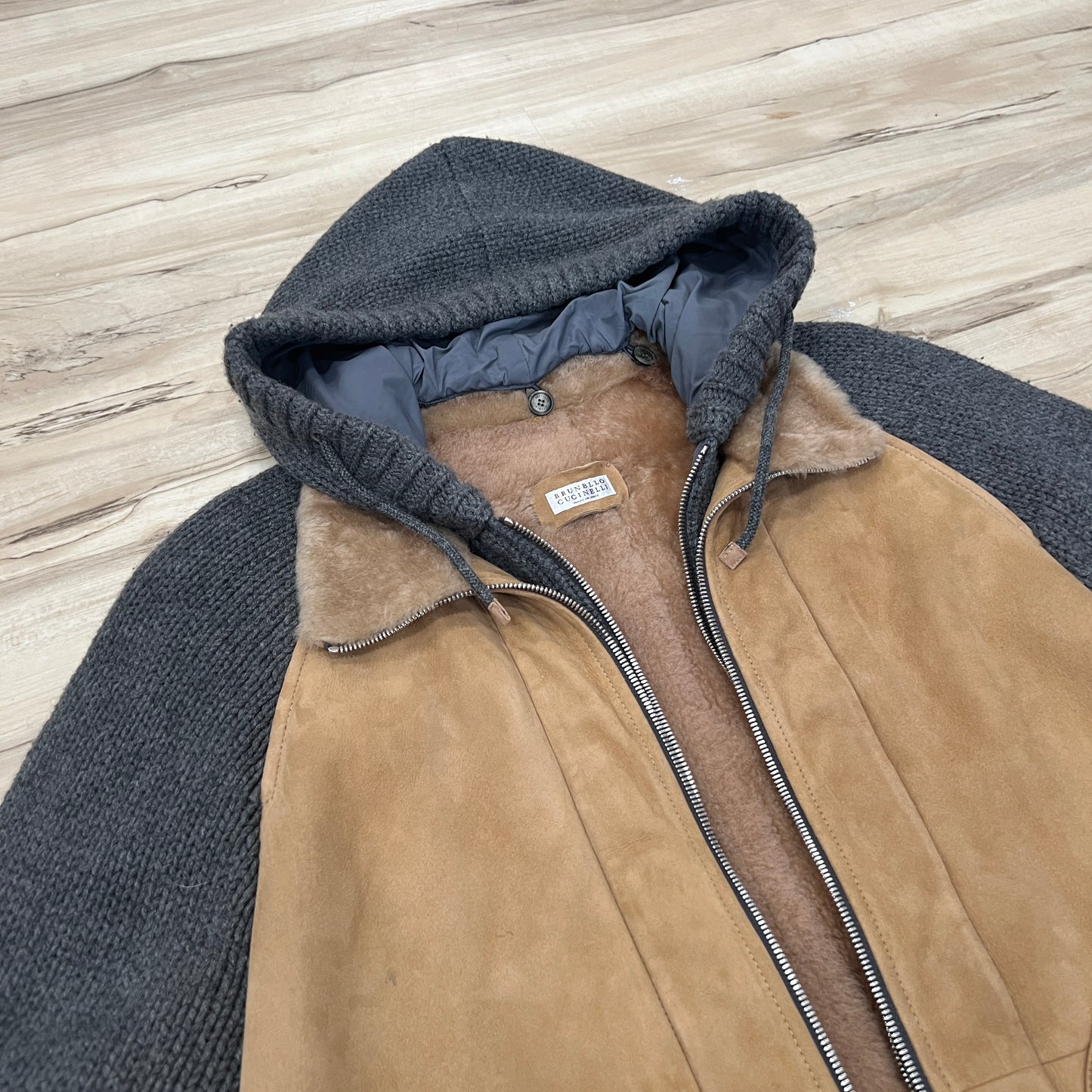 Brunello Cucinelli Shearling Cashmere Hooded Jacket