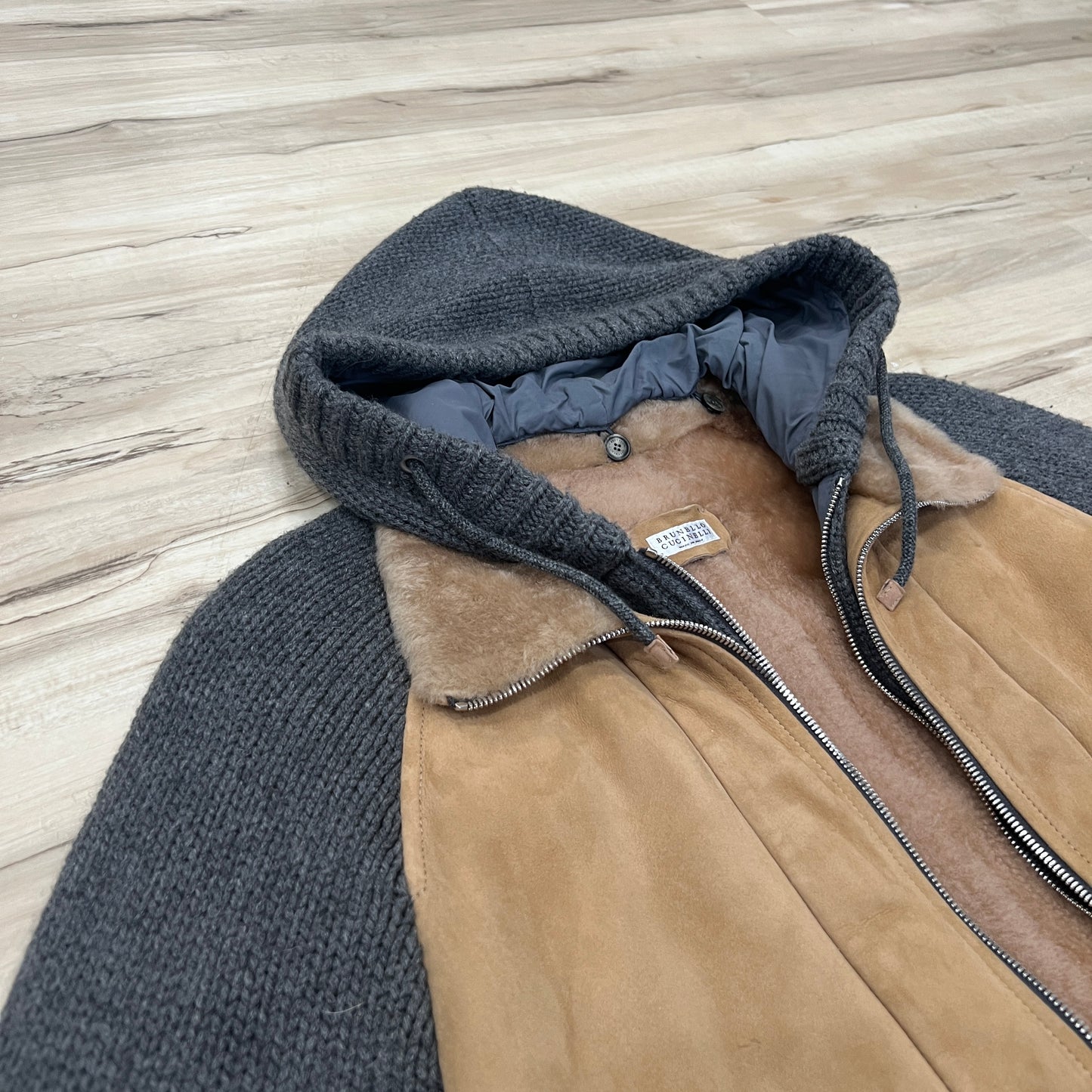 Brunello Cucinelli Shearling Cashmere Hooded Jacket