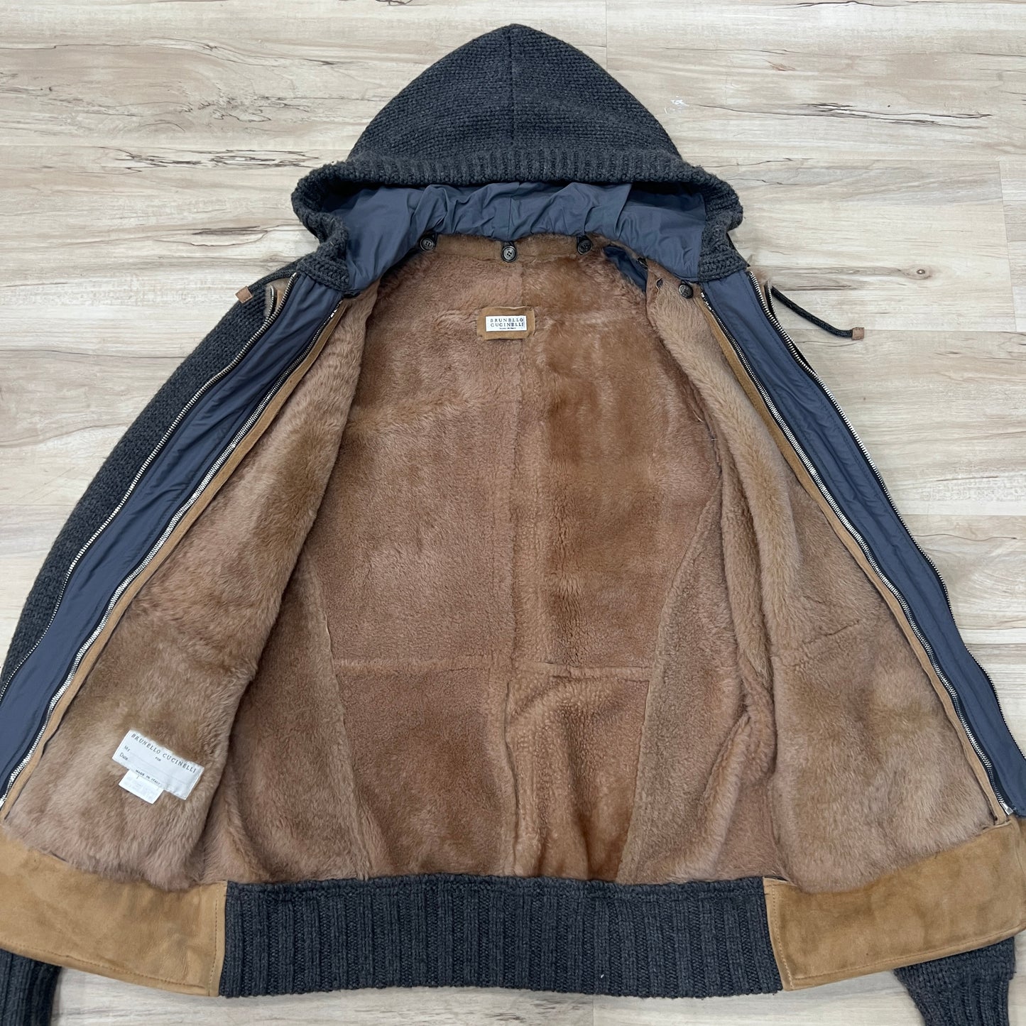 Brunello Cucinelli Shearling Cashmere Hooded Jacket