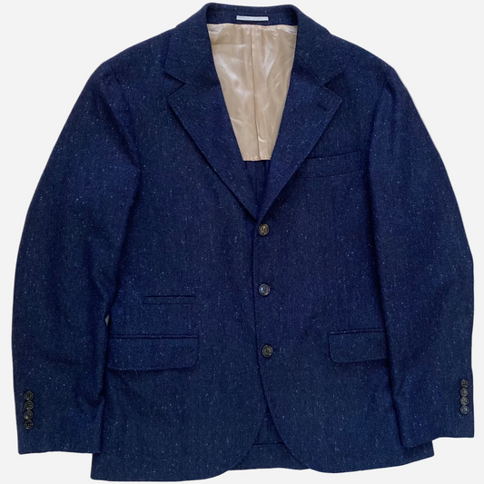 Brunello Cucinelli Herringbone Blue Cashmere Blazer