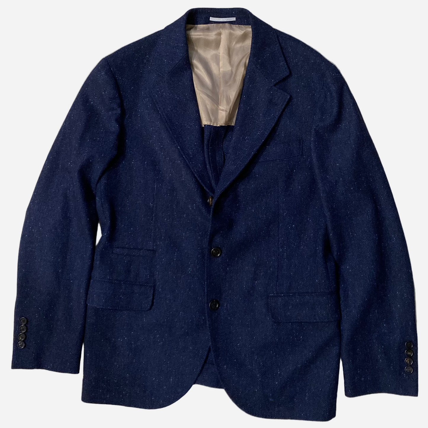 Brunello Cucinelli Herringbone Blue Cashmere Blazer