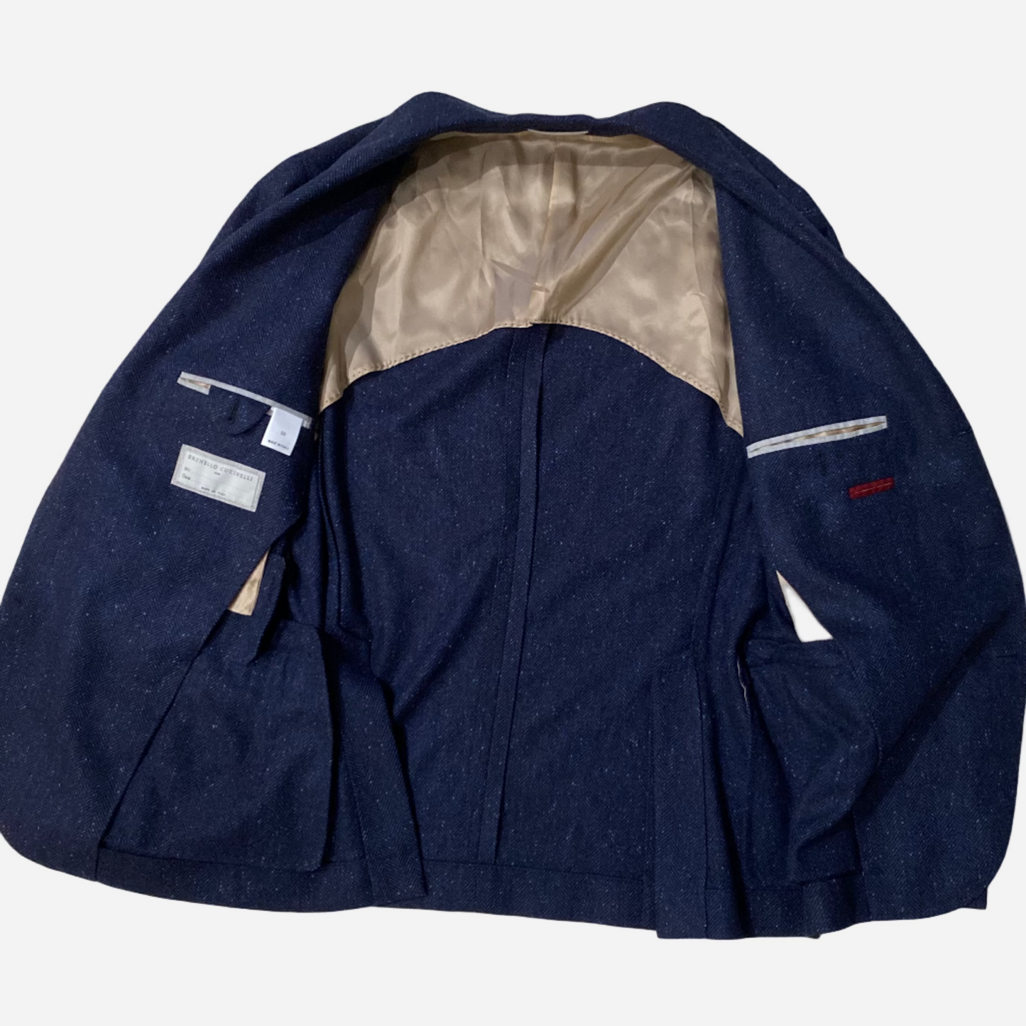 Brunello Cucinelli Herringbone Blue Cashmere Blazer