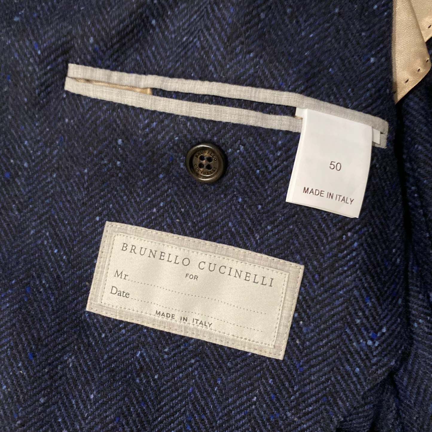 Brunello Cucinelli Herringbone Blue Cashmere Blazer