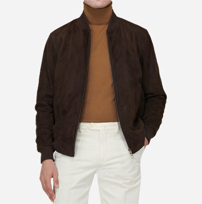 Loro Piana Brown Suede Ivy Bomber Jacket