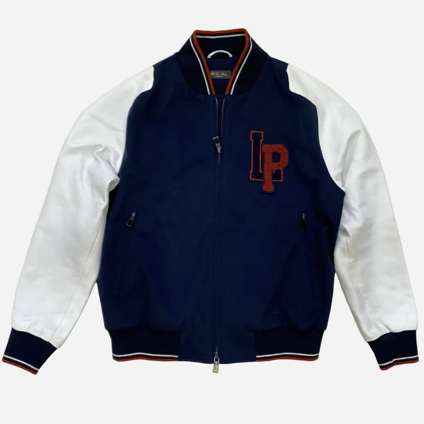 Loro Piana "University" Leather & Cashmere Varsity Bomber Jacket