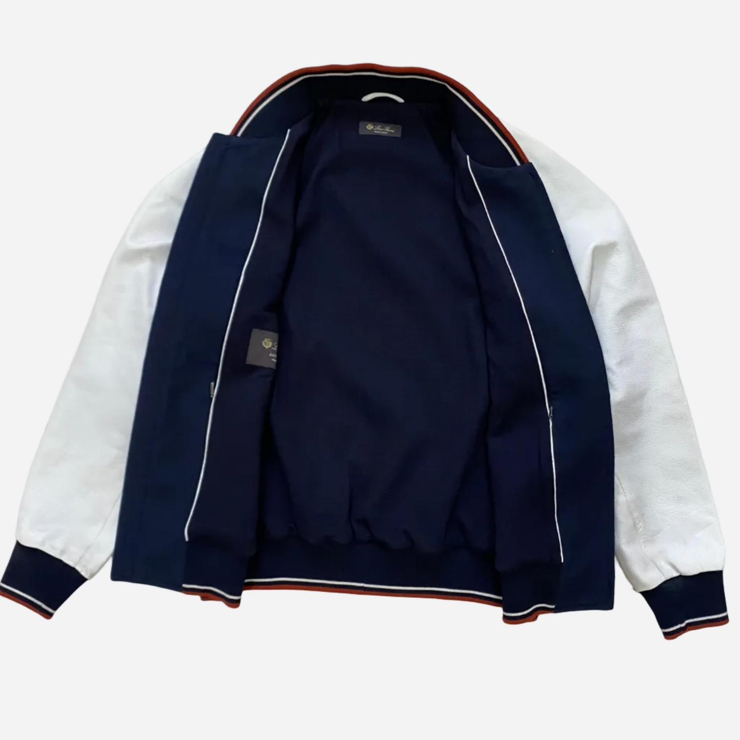 Loro Piana "University" Leather & Cashmere Varsity Bomber Jacket