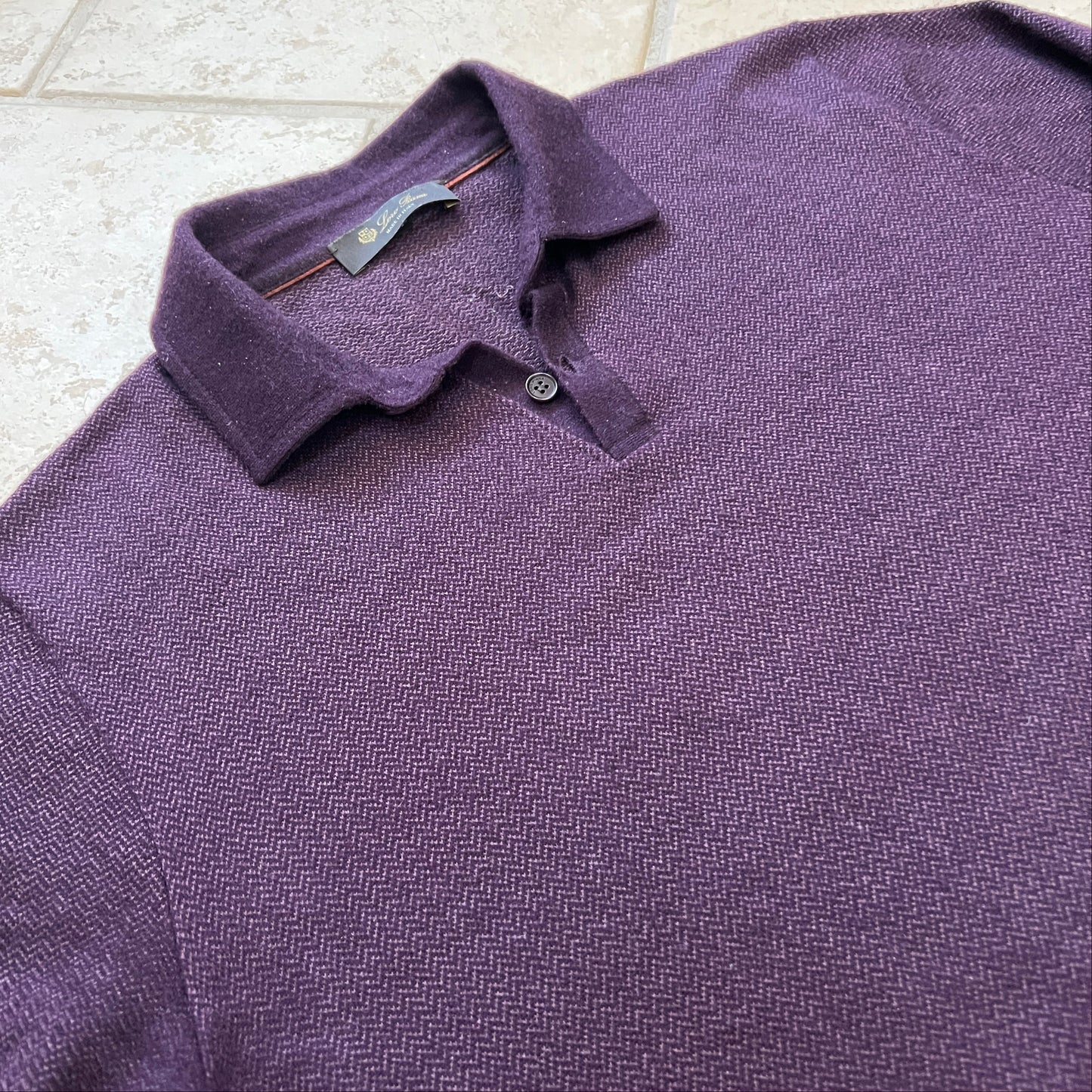 Loro Piana Cashmere Herringbone Knit Polo