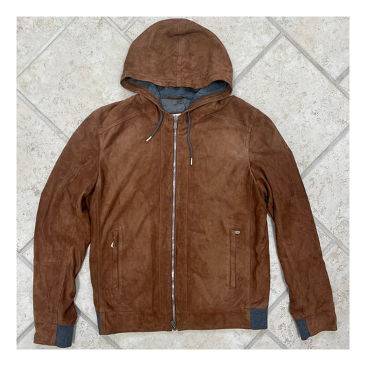 Brunello Cucinelli Suede Hooded Bomber Jacket