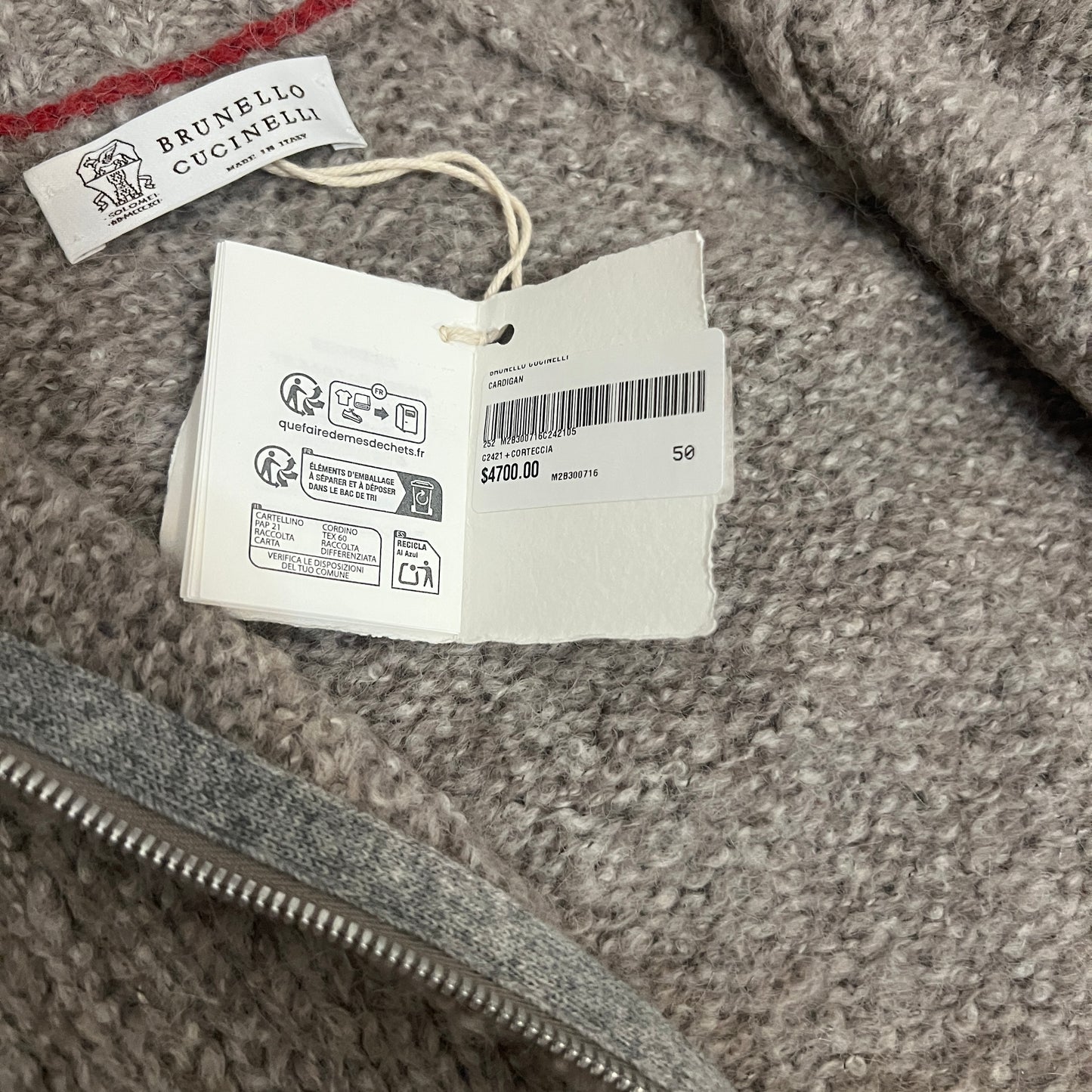 NWT Brunello Cucinelli Cashmere Blend Zip Sweater