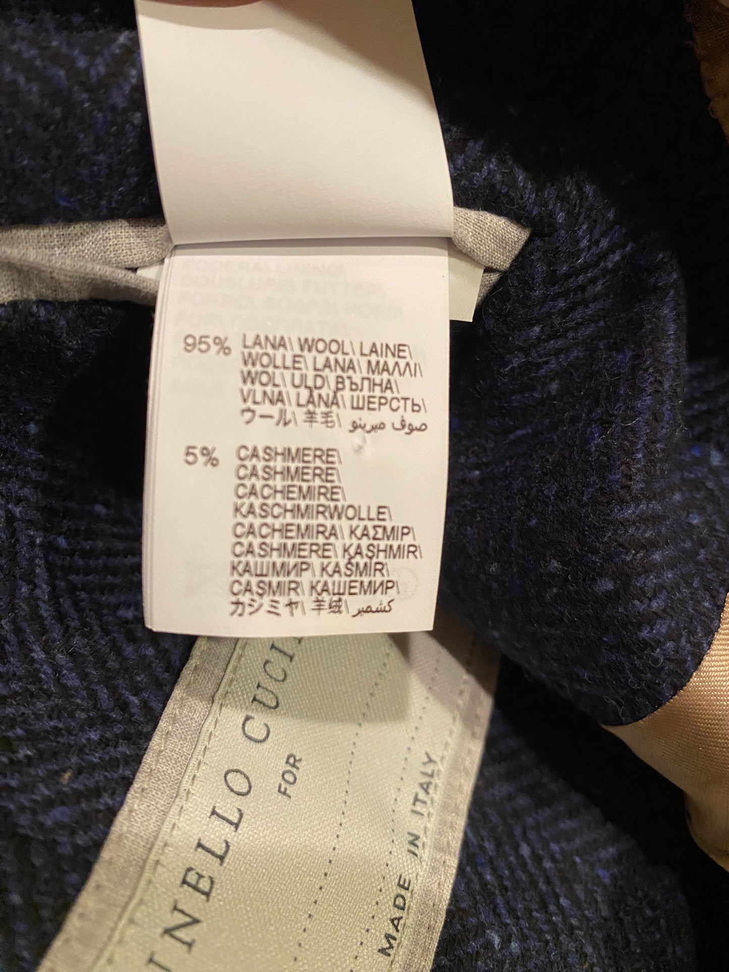 Brunello Cucinelli Herringbone Blue Cashmere Blazer