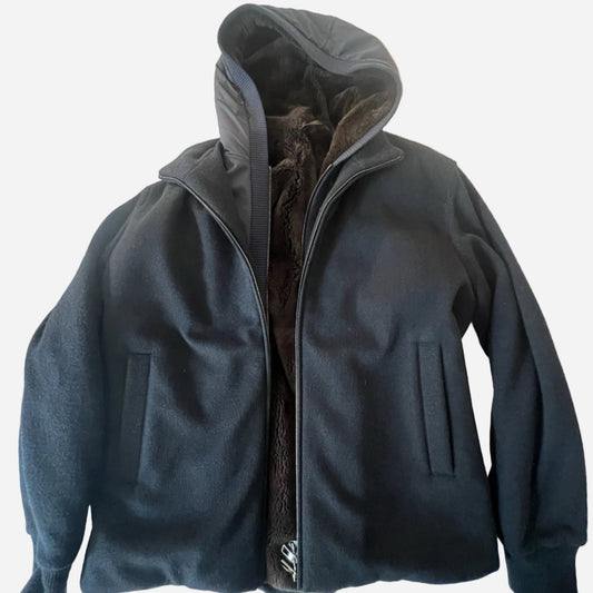 Loro Piana Hooded Castorino Fur Bomber Jacket, XL