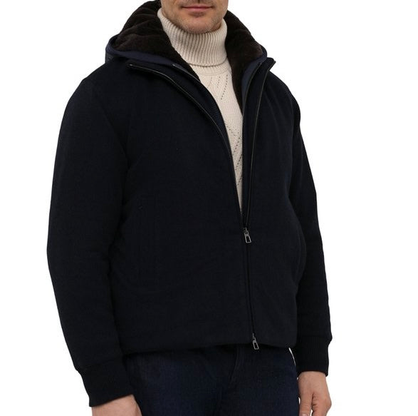 Loro Piana Hooded Castorino Fur Bomber Jacket, XL