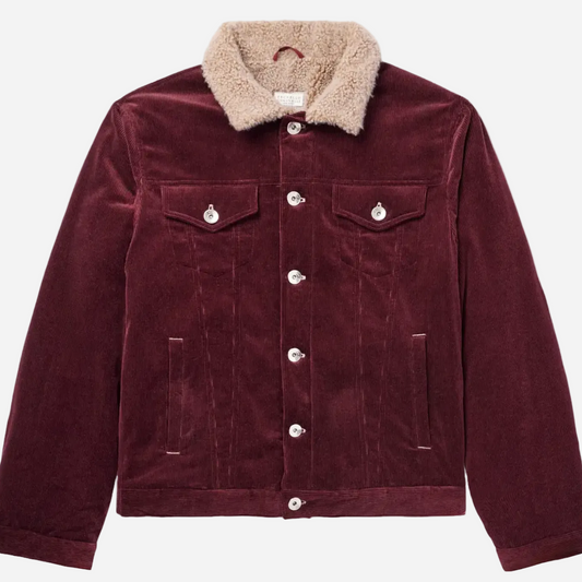Brunello Cucinelli Shearling Lined Corduroy Trucker Jacket