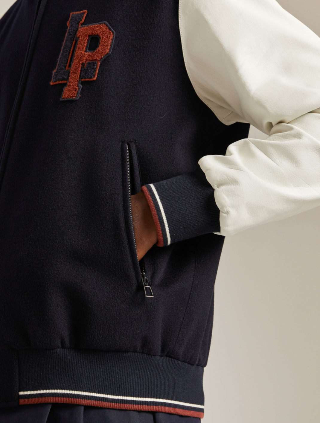 Loro Piana "University" Leather & Cashmere Varsity Bomber Jacket
