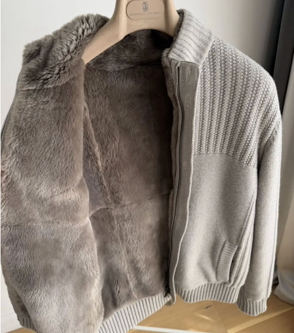 Loro Piana Castorino Fur Lined Baby Cashmere Bomber Jacket