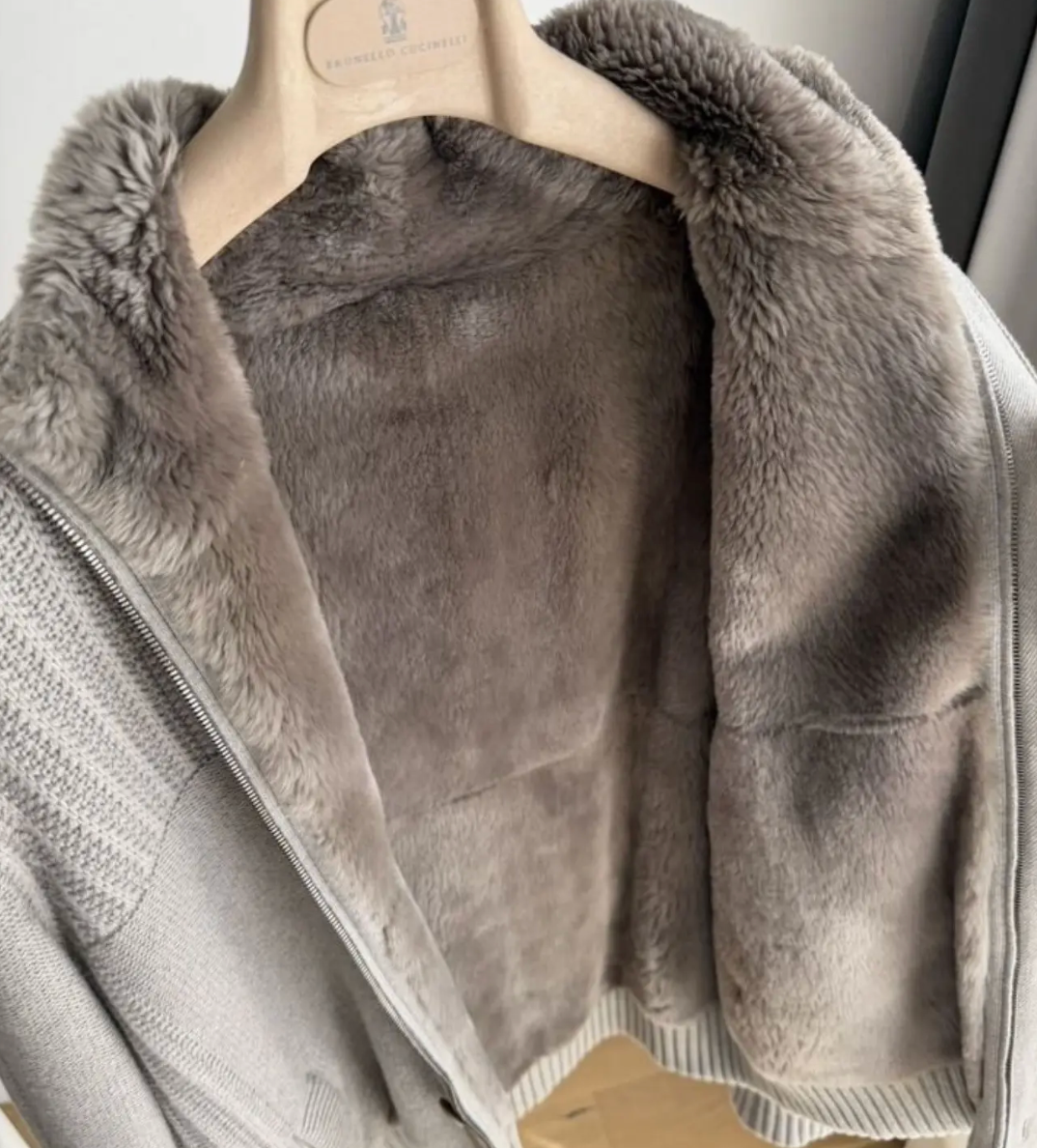 Loro Piana Castorino Fur Lined Baby Cashmere Bomber Jacket